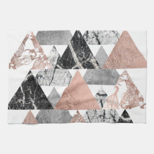 Linge De Cuisine Argent rose d'or de marbre et triangles florales