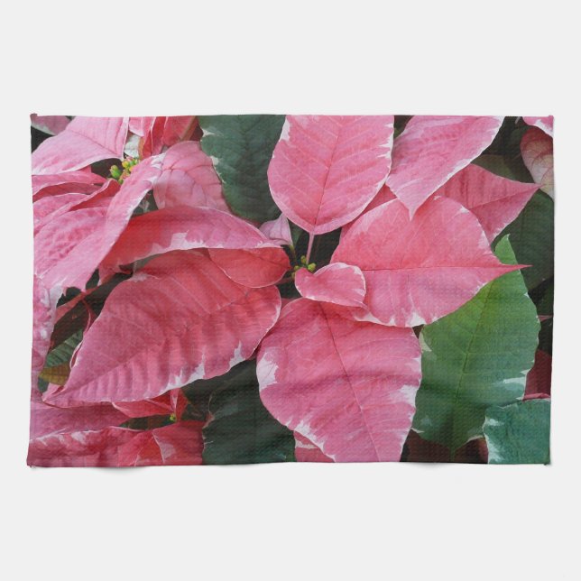 Linge De Cuisine Argent Star Marbre Poinsettias Pink Holiday Floral (Horizontal)