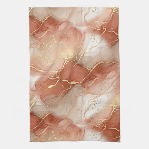 Linge De Cuisine Argile Chaude et Marbre Taupe - Lignes Métalliques