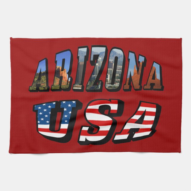 Linge De Cuisine Arizona Picture et USA Flag Text (Horizontal)