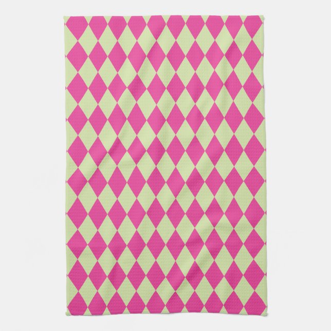 Linge De Cuisine Arlequin Hot Pink et Mint (Vertical)