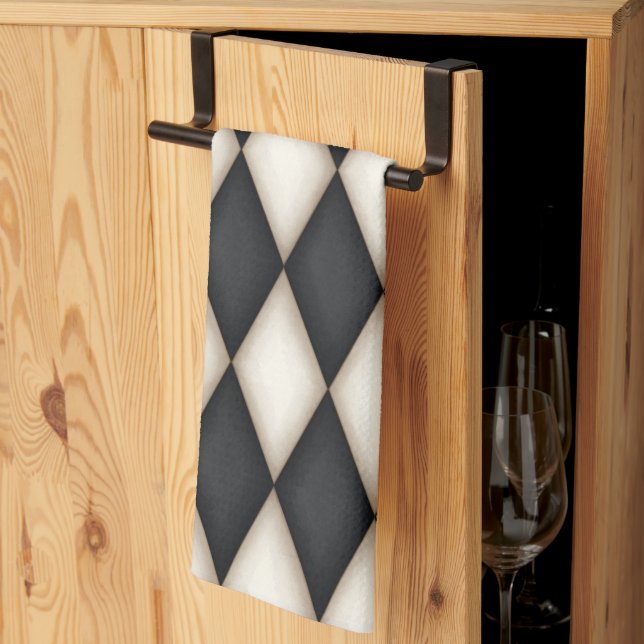 Linge De Cuisine Arlequin noir & blanc Diamond Check gothique (Pliage en tiers)