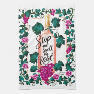 Linge De Cuisine Arrêtez-vous et sentez le Rosé Rose personnalisé V
