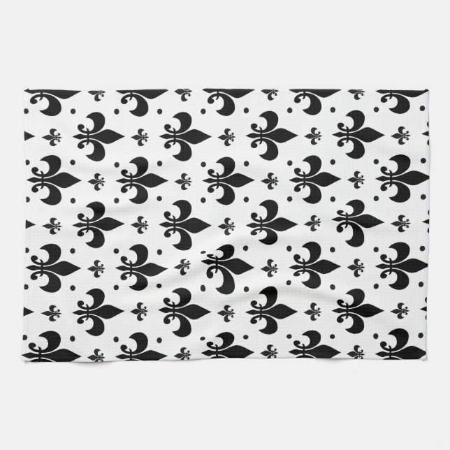Linge De Cuisine Arrière - plan blanc Fleur-de-lis Motif design (Horizontal)