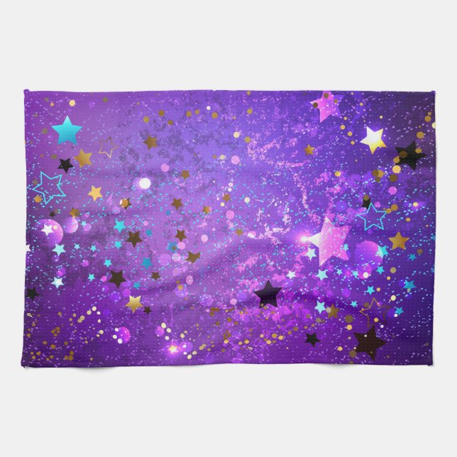 Linge De Cuisine Arrière - plan de feuille violet avec étoiles (Horizontal)
