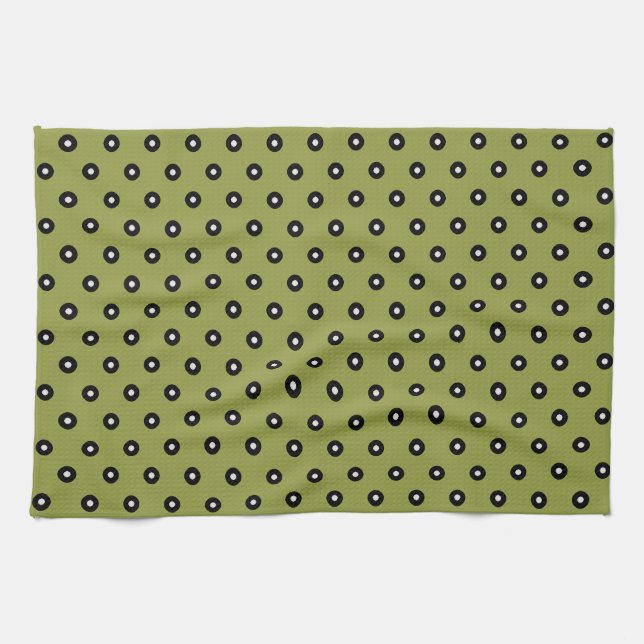 Linge De Cuisine Arrière - plan vert Polka noir/blanc (modifiable) (Horizontal)