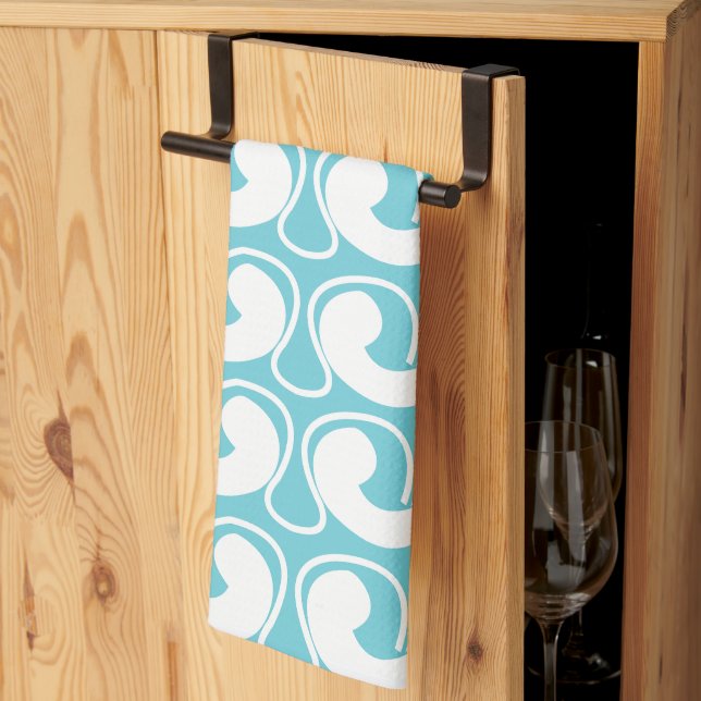 Linge De Cuisine Art Abstrait Bleu Blanc (Pliage en tiers)