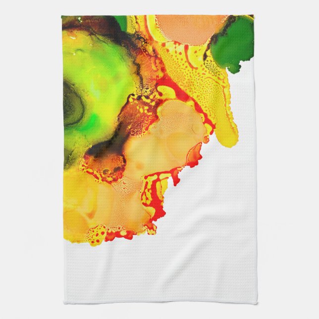 Linge De Cuisine Art abstrait encre à alcool jaune vert (Vertical)