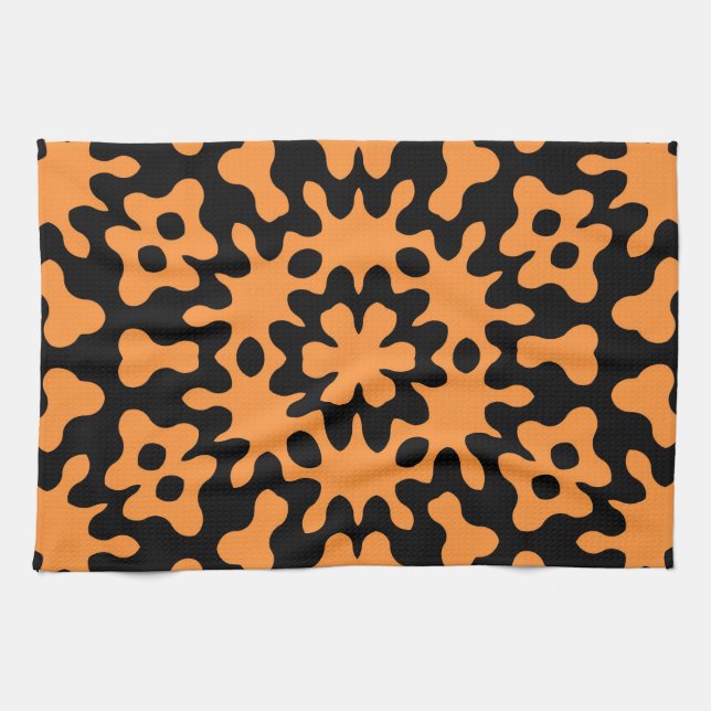Linge De Cuisine Art Abstrait Floral Orange (Horizontal)