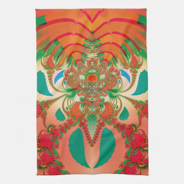 Linge De Cuisine Art abstrait fractal de hibou rouge (Vertical)