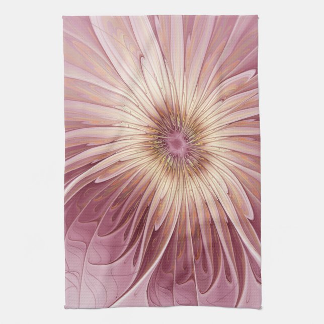 Linge De Cuisine Art Abstrait Fractal Fleur & Tons de Bourgogne (Vertical)