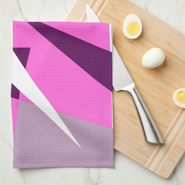 Linge De Cuisine Art Abstrait Gras violet rose gris blanc (Quart Plié)