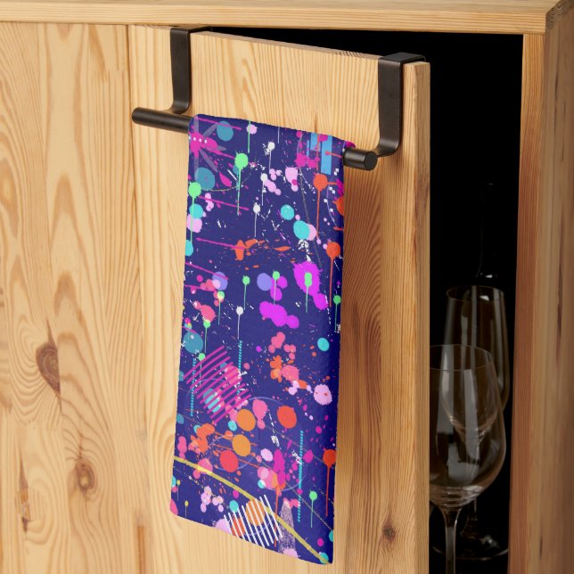 Linge De Cuisine Art abstrait Jubilé Bleu  (Pliage en tiers)