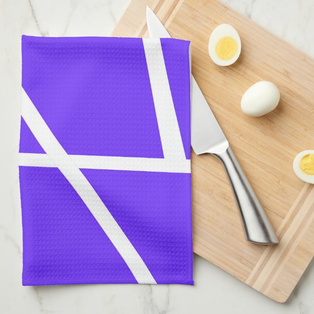 Linge De Cuisine Art Abstrait Lavande bleu violet blanc minimalisme (Quart Plié)