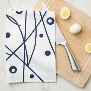 Linge De Cuisine Art Abstrait Noir Blanc Lignes Cercles Minimalisme