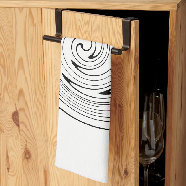 Linge De Cuisine Art Abstrait Noir Blanc Lignes Twirl Minimalisme (Pliage en tiers)