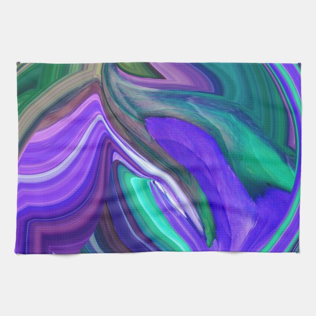 Linge De Cuisine Art Abstrait Purple N Feuille Turquoise (Horizontal)