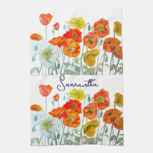 Linge De Cuisine Art aquarelle de la fleur de pavot d'Islande rouge