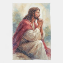 Art aquarelle Jésus en prière | Foi chrétienne