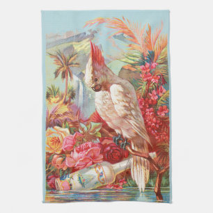 Linge De Cuisine Art botanique vintage de cacatoès tropical et de r