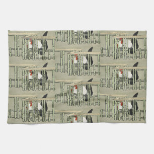Linge De Cuisine Art de coq japonais vintage derrière une clôture e