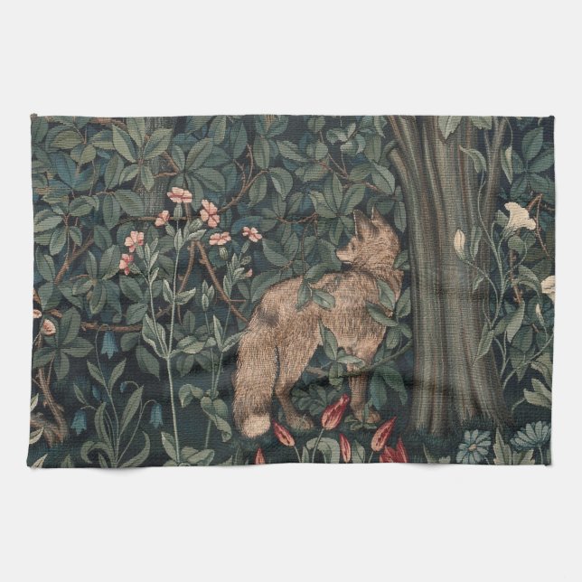Linge De Cuisine Art de faune de renard de verdure de William Morri (Horizontal)