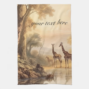 Linge De Cuisine Art de la faune sauvage de savane antique baignée