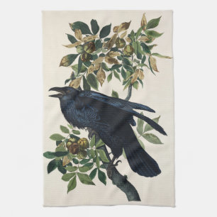 Linge De Cuisine Art de la nature de l'oiseau corbeau vintage Audub