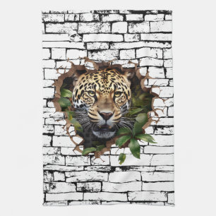 Linge De Cuisine Art de mur cassé 3D Léopard – Safari réaliste