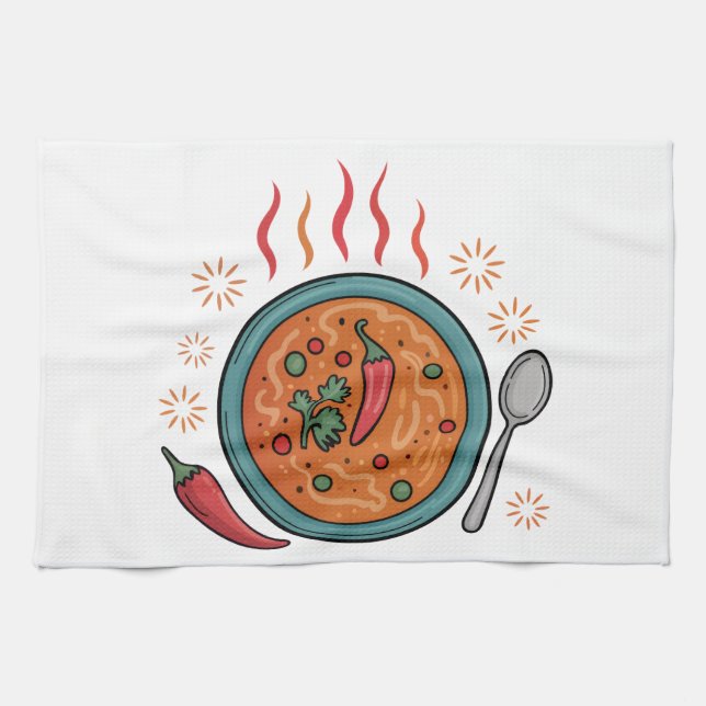 Linge De Cuisine Art de nourriture curry épicé chaud (Horizontal)