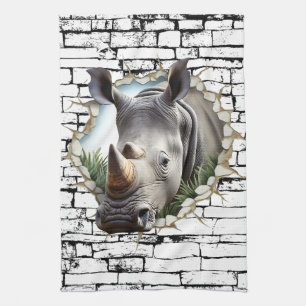 Linge De Cuisine Art de rhinocéros mural 3D – Safari réaliste