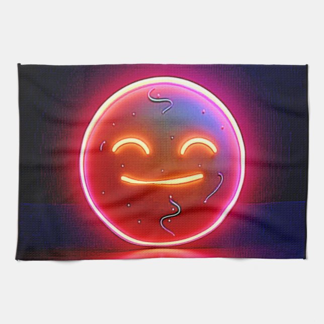 Linge De Cuisine Art de visage heureux avec néon (Horizontal)
