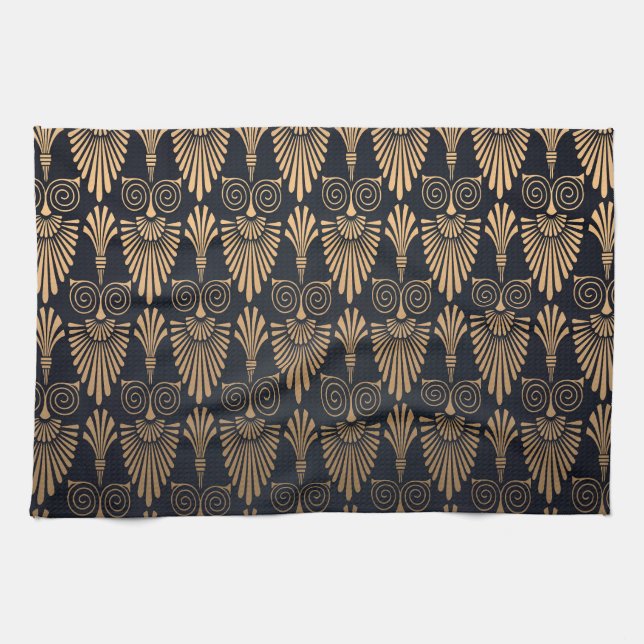 Linge De Cuisine Art Déco Black Gold : Retro. (Horizontal)