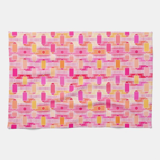 Linge De Cuisine Art Déco chic industriel - rose, pêche, or (Horizontal)