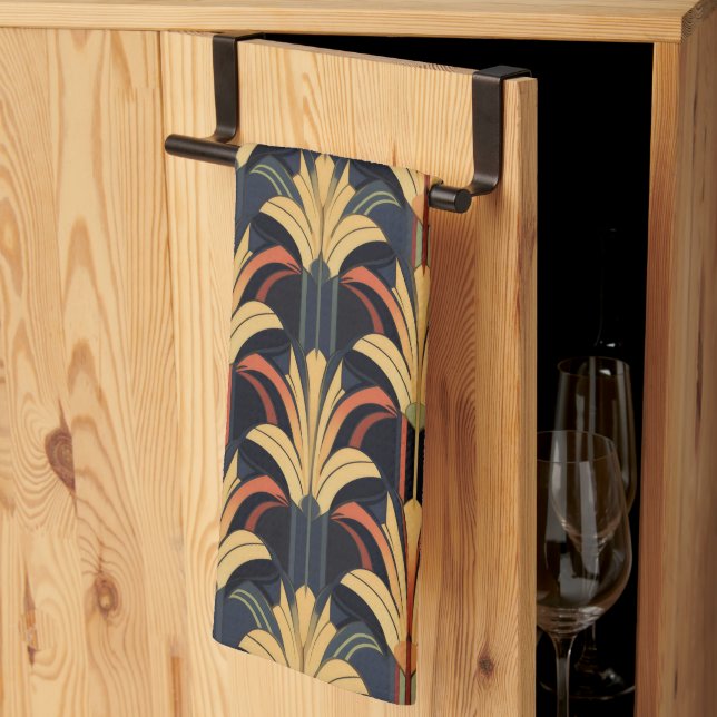 Linge De Cuisine Art Déco Elegant Rouge Or Noir (Pliage en tiers)