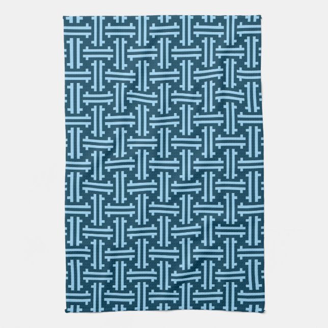 Linge De Cuisine Art déco Fret chinois, Indigo et Sky Blue (Vertical)