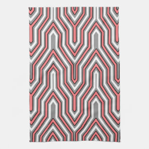 Linge De Cuisine Art déco géométrique - corail, gris et blanc