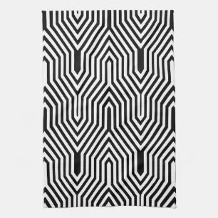 Linge De Cuisine Art Déco géométrique - noir et blanc