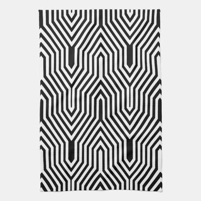 Linge De Cuisine Art Déco géométrique - noir et blanc (Vertical)