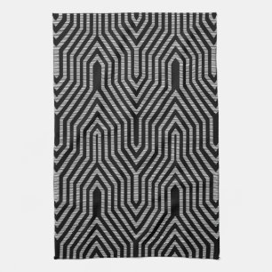 Linge De Cuisine Art Déco Géométrique - noir et blanc