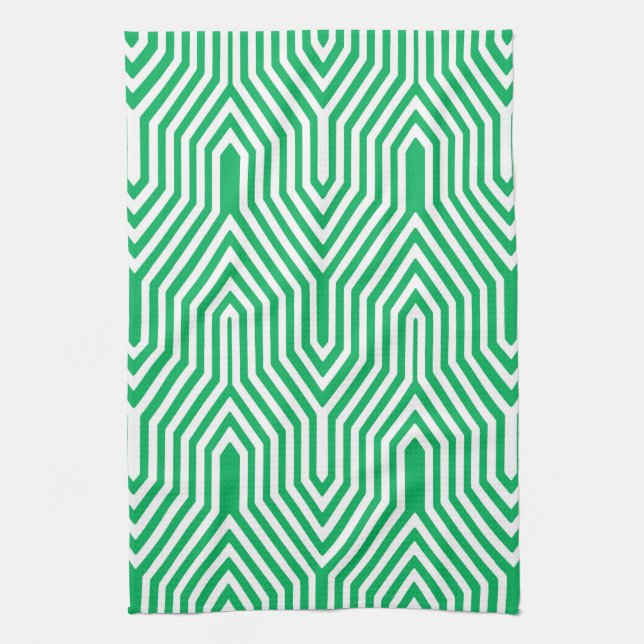 Linge De Cuisine Art Déco Géométrique - vert jade et blanc (Vertical)