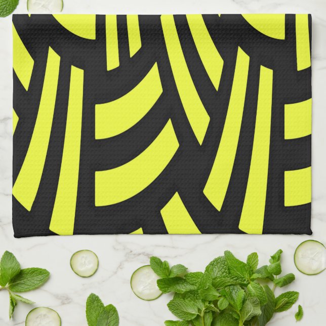 Linge De Cuisine Art Déco jaune et noir (Plié)