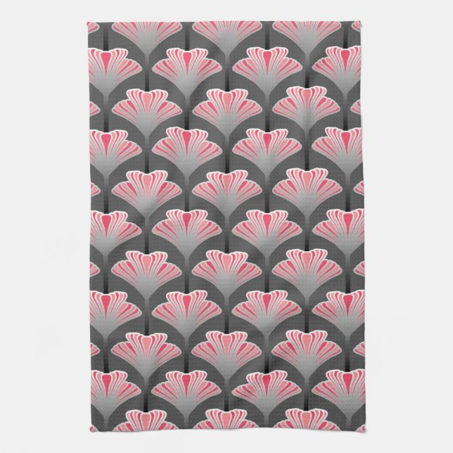 Linge De Cuisine Art déco Lily, Grey / Grey / Coral rose (Vertical)