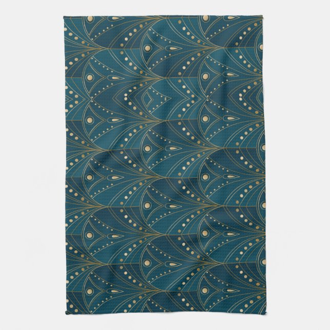 Linge De Cuisine Art Deco pattern with gold geometric shapes (Vertical)