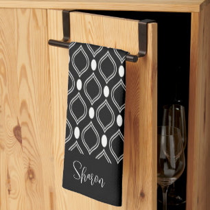 Linge De Cuisine Art Déco Perles Noir Et Blanc Monogrammé