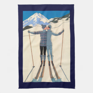 Linge De Cuisine Art Déco vintage, Amants en Neige par George Barbi