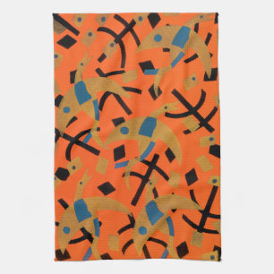 Linge De Cuisine Art Déco vintage Jazz Pochoir Oiseaux d'or Animal