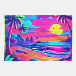 Linge De Cuisine Art du coucher de soleil sur la plage de Neon
