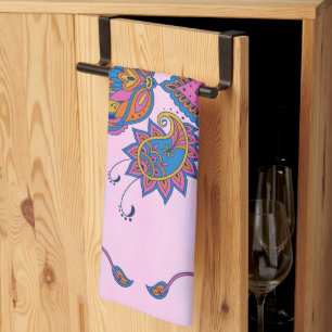 Linge De Cuisine Art Floral bleu et violet, Mehndi Blue Bliss