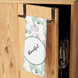 Linge De Cuisine Art Floral Citrouille blanc